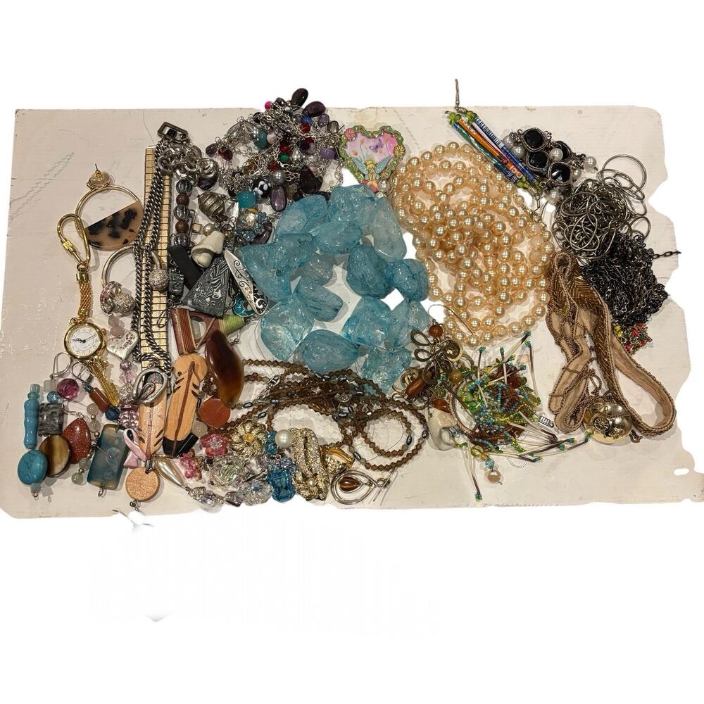 2 Lbs Junk Jewelry Mixed Lot Vintage Modern Broken Repair Craft Bulk Parts